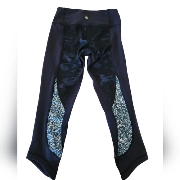 Lululemon Wunder Under Blue Crop Camo Pebble Print Leggings Size 2 - Picture 8 of 13